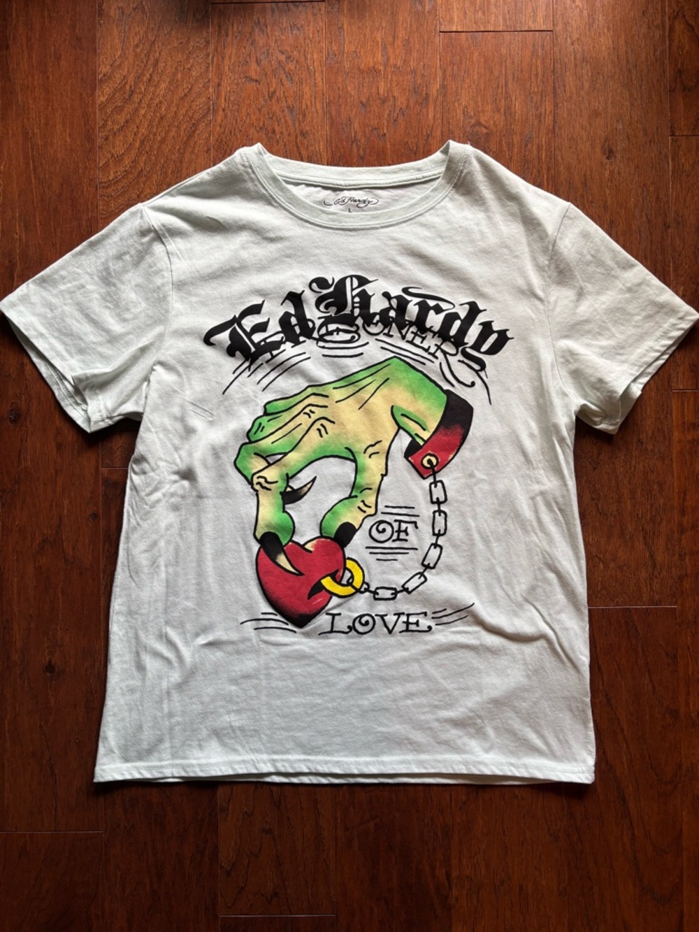 Ed Hardy Arctic Blue Hand Heart Throwback Graphic Tee | Size L - Picture 10 of 10